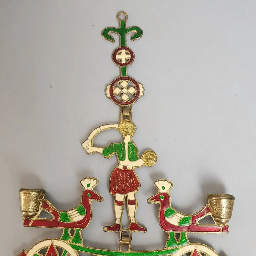 Smaltotex Enameled Bronze Hanging Candle Holder Greek Orthodox Cross Shaped